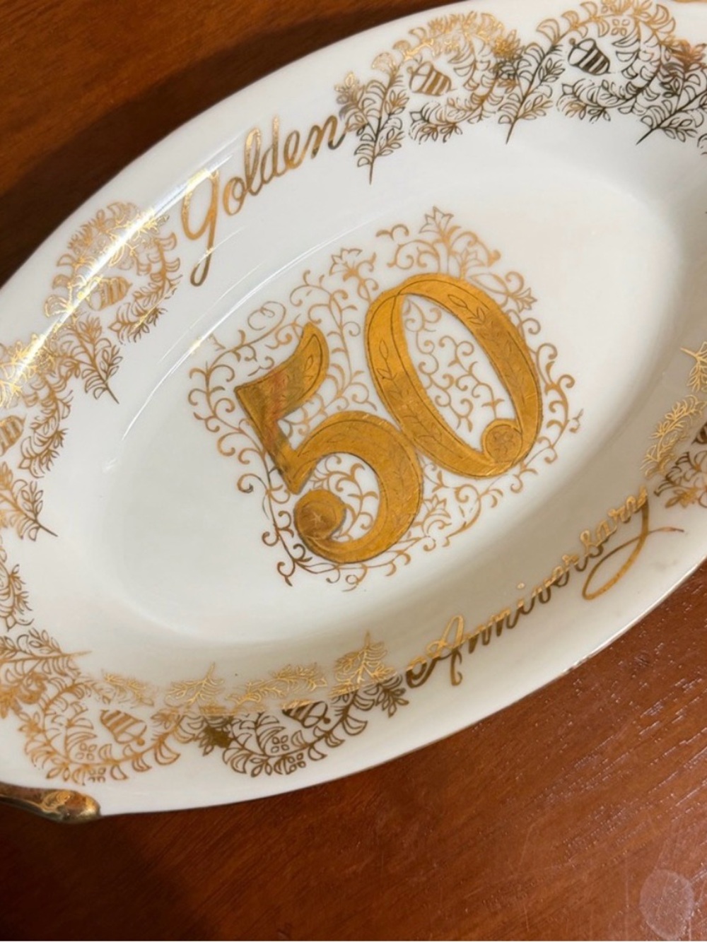 Vintage NORCREST Fine China Golden 50th Anniversary Decorative Dish Preowned